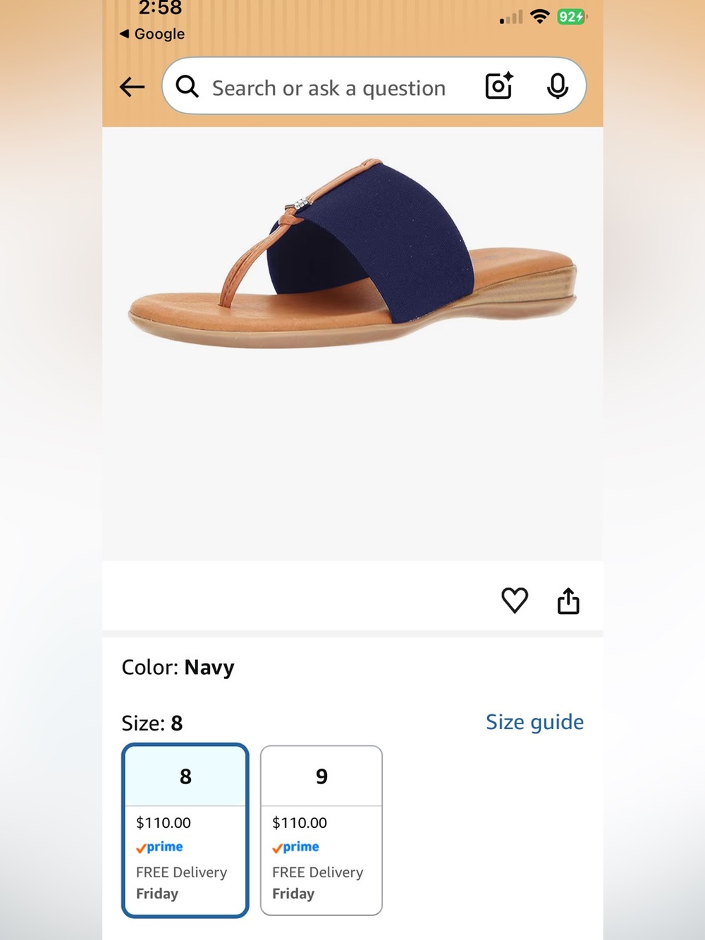 Navy Slip-On Thong Sandals w/brown leather straps and tan soles. Very comfy! 10. - Picture 4 of 4